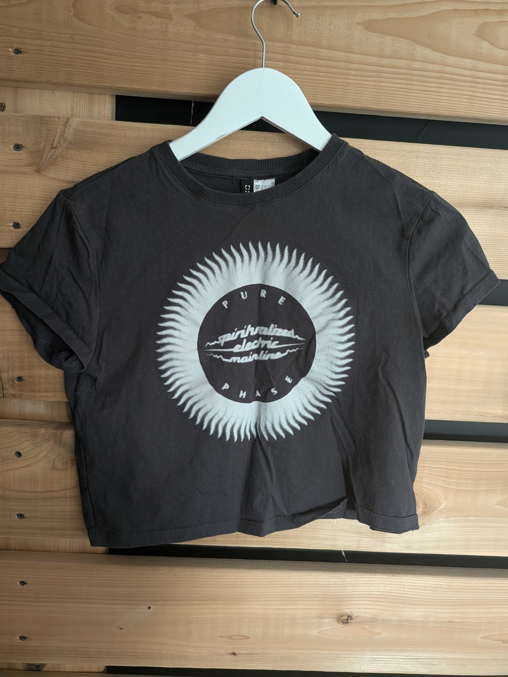 H&M Black Crop Tee with White Sun Graphic